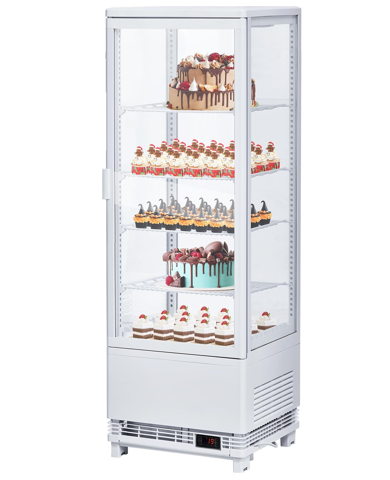 GarveeHome Commercial Display Refrigerator, 4.2 Cu.Ft Display Refrigerator Cooler with LED Lighting, Adjustable Shelves Glass Door Merchandiser Cooler, Automatic Defrost Freestanding Upright Beverage