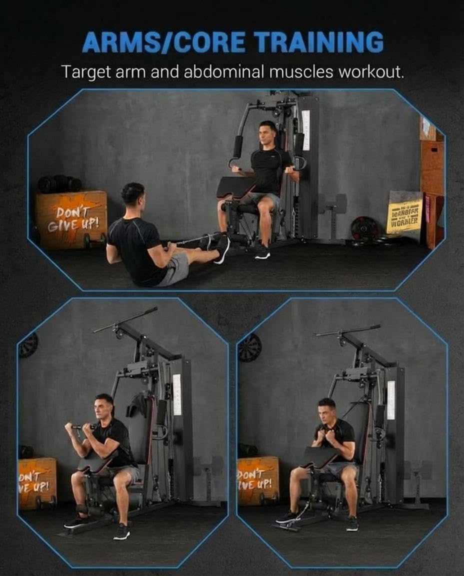 Multifunctional Home Gym Equipment - 150LB Weight Stack Workout Station for Full Body Strength Training, High/Low Pulley System with Leg Press & Butterfly Arms