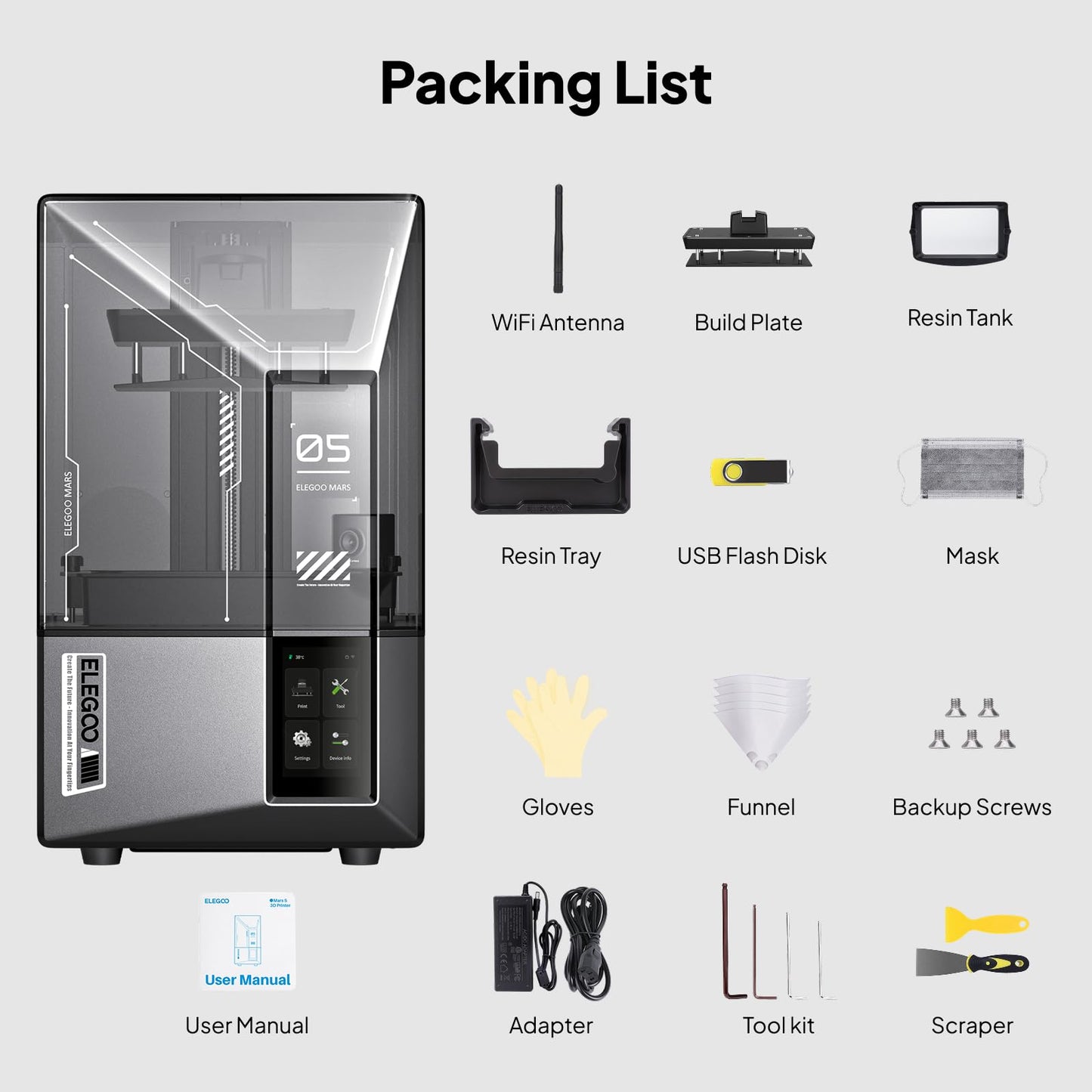 ELEGOO Mars 5 Ultra 9K MSLA Resin 3D Printer, Smart Mechanical Sensor, Fast Printing Up to 150mm/h, AI Camera, WiFi Cluster Printing, Automatic Leveling, Large Printing Size 6.04 * 3.06 * 6.49 inch