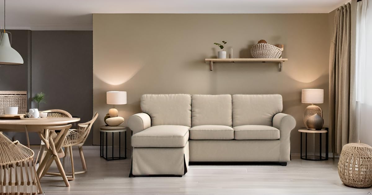 MASTERS OF COVERS Ektorp Loveseat (2 Seat) with Chaise Lounge Cover Replacement Customized for IKEA Ektorp Sectional 3 Seat Sofa Slipcover Replacement (Khaki)