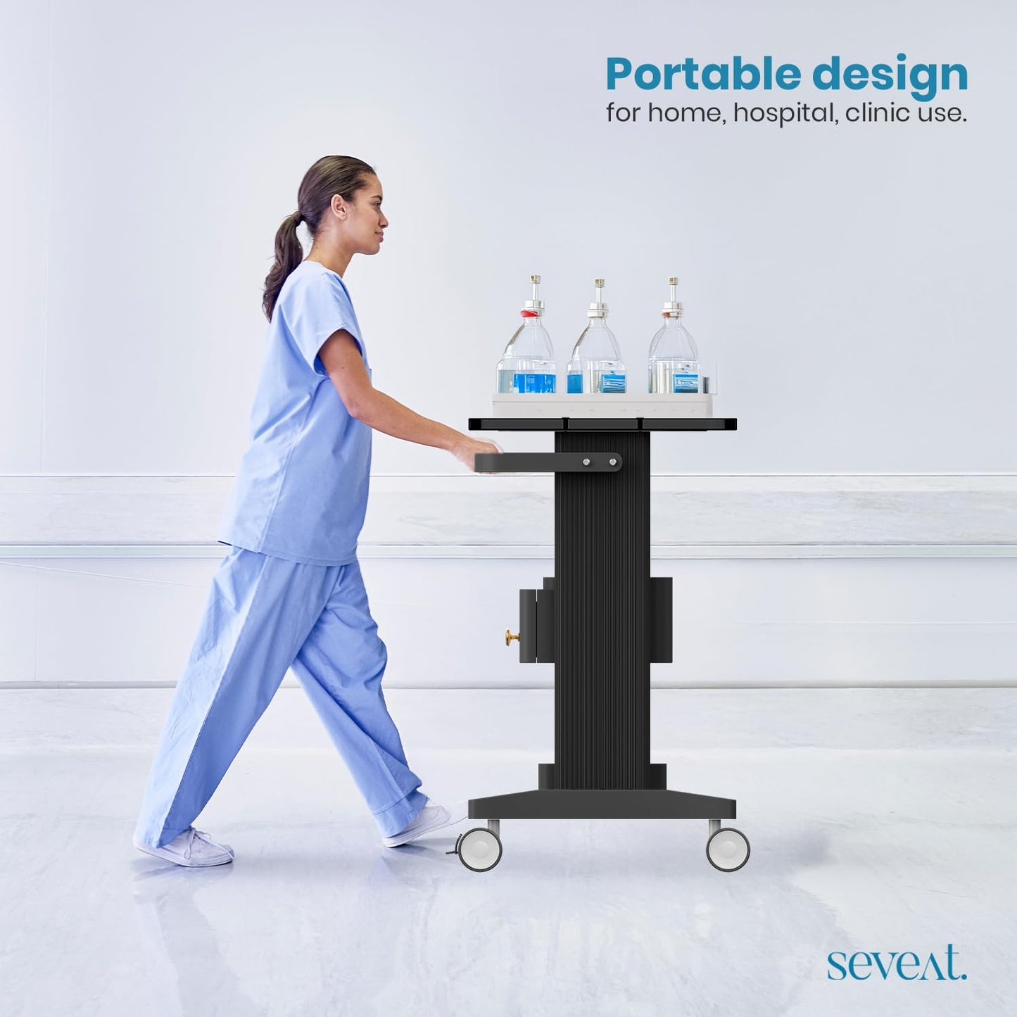 Seveat Professional Medical Cart | 3-Tier Rolling Trolley with Drawers | 198 lbs Capacity | Portable Utility Cart for Hospitals, Clinics, Spa, Office, or Home (Black)
