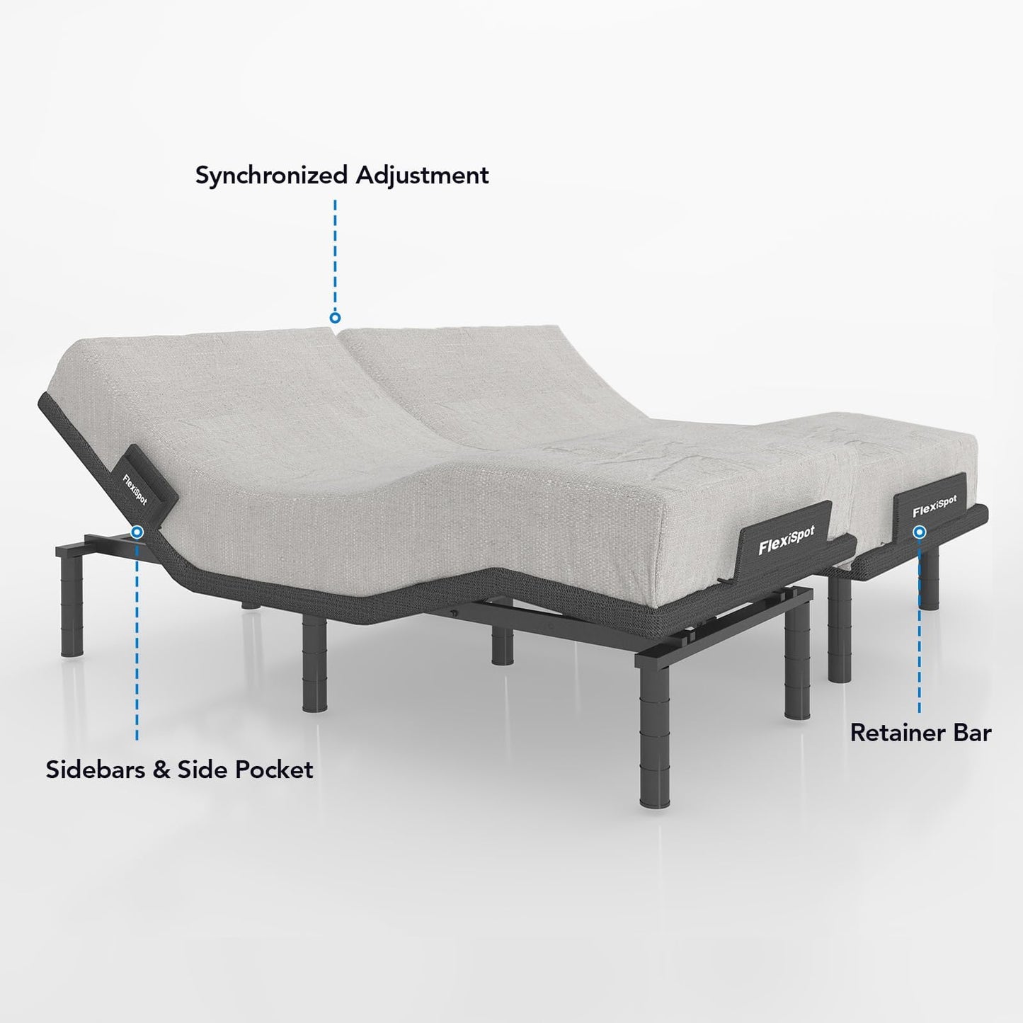 FLEXISPOT S6 Adjustable Bed Frame Base Split King, Quick Assembly, Massage, Zero Clearance, Whisper Quiet Durable Motor, Zero Gravity, Mattress Holder, Anti-Snore, Wireless.