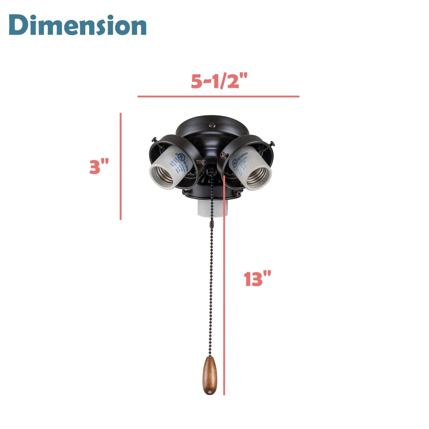 Aspen Creative Three-Light Ceiling Fan Fitter Light Kit, Oil Rubbed Bronze, Model 22002-31, Metal Construction