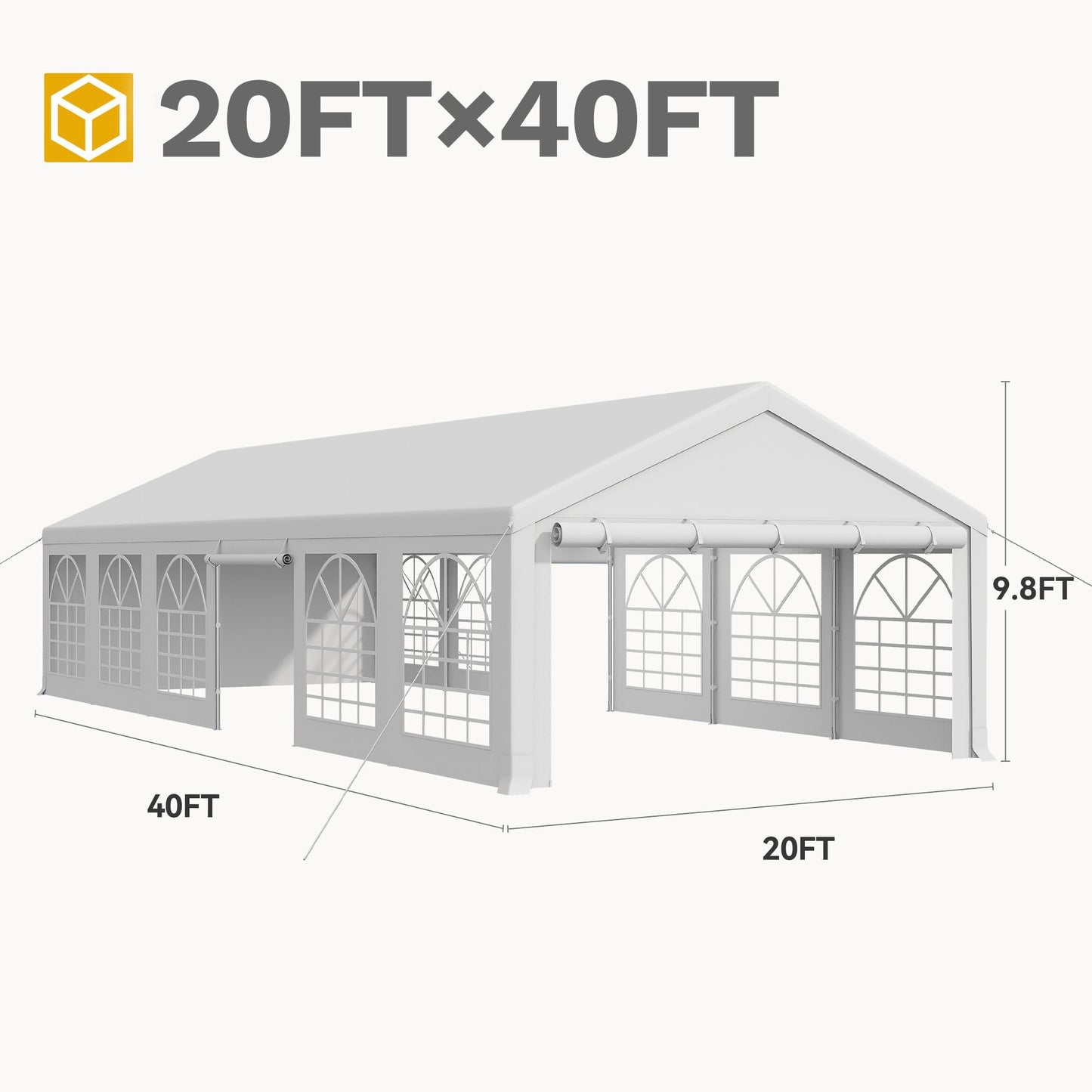 DWVO 20x40ft Party Tent Outdoor Heavy Duty Wedding Event Shelters Galvanized Canopy with Upgraded Large Roof, Removable PVC Sidewalls, White