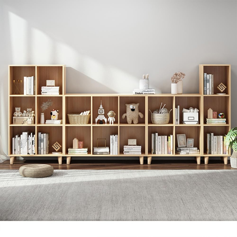 IOTXY Open Cube Low Bookcase - 3-Tier Freestanding Storage Display Cabinet Organizer with Legs for Home Office, 11-Cubes Open Shelf Short Bookshelf, Oak