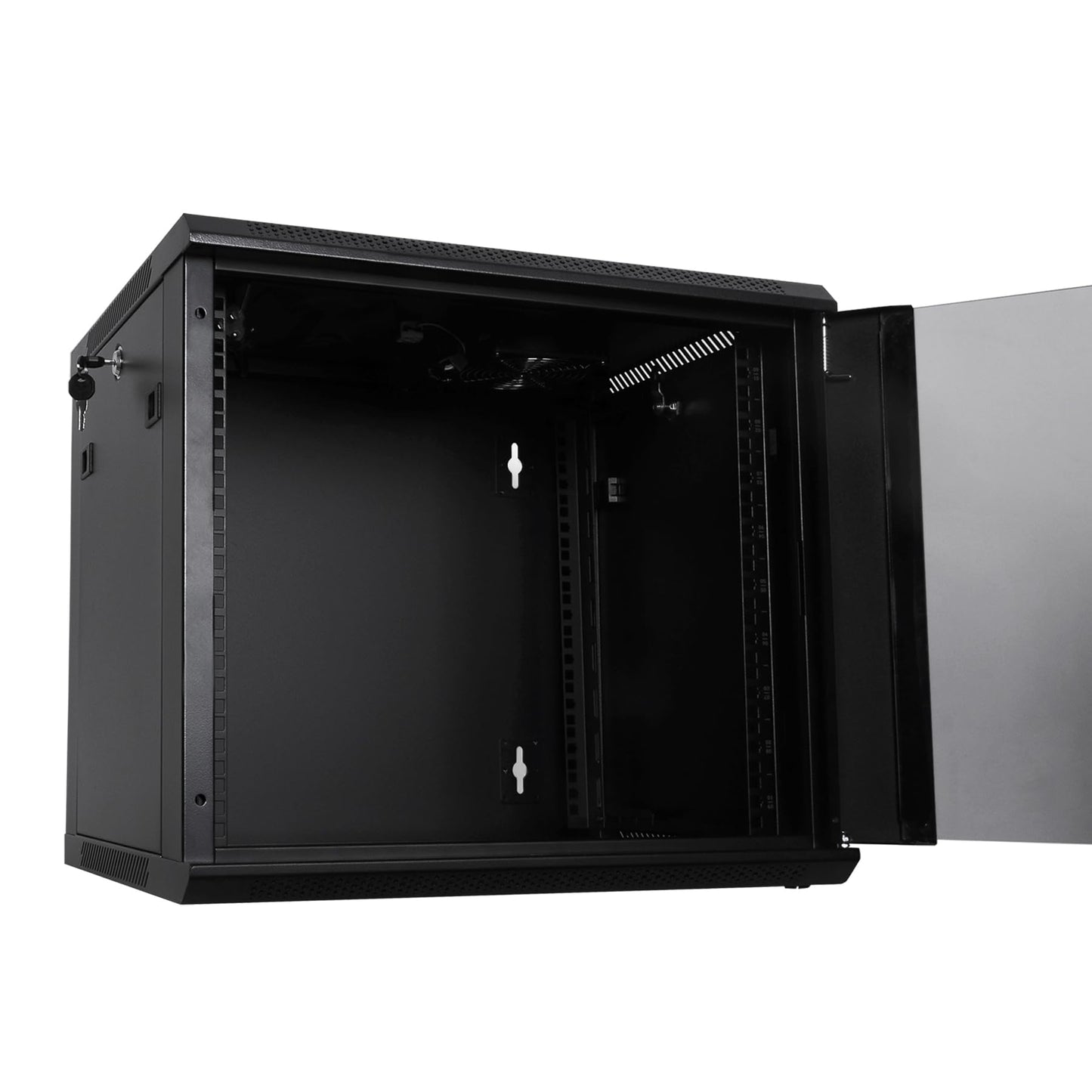 RackPath 9U Wall Mount Network Rack Cabinet – Quiet Cooling Fan, Locking Glass Door, 17.7" Deep (450mm), Removable Locking Side Panels, Fits 19" IT & A/V Equipment