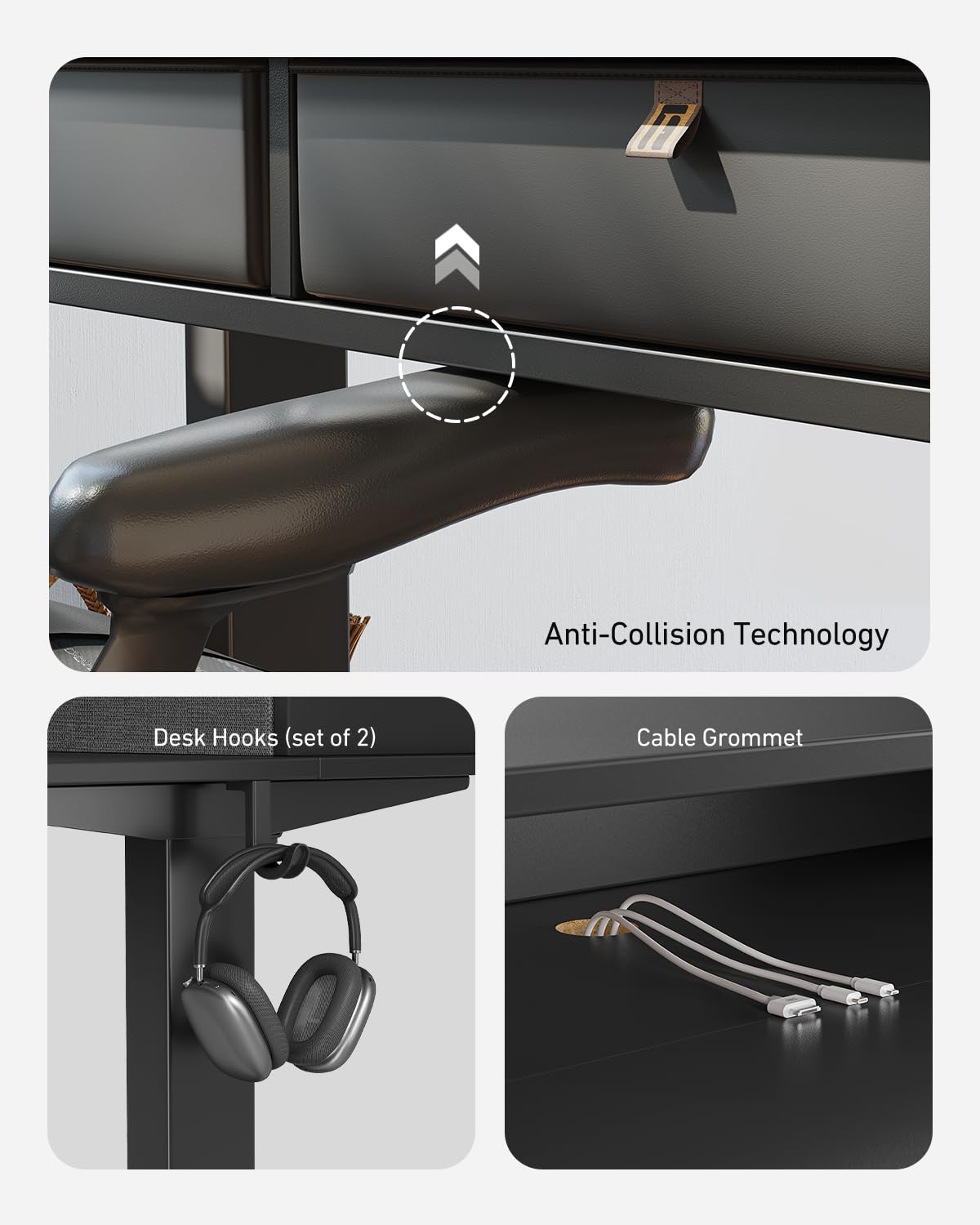 CubiCubi 60" x 30" Standing Desk with Drawers, Height Adjustable Electric Workstation, Computer Sit Stand Up Table with Large Storage Shelf 4 Drawers and 2 Hooks, Black