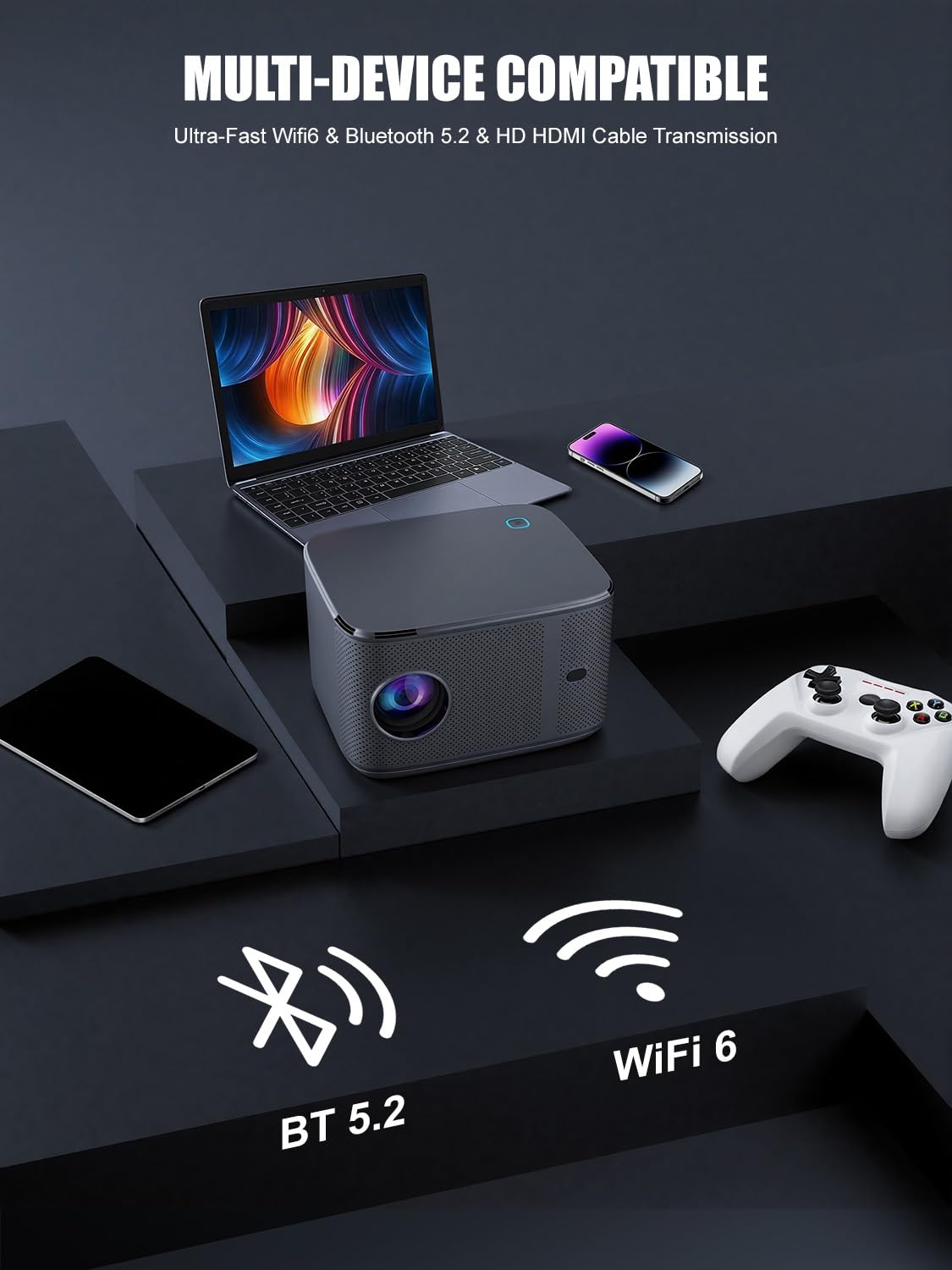Polaring Native 1080P Projector with Official Licensed Netflix, 4K Supported Smart Movie Projector with WiFi and Bluetooth,Auto Focus/Keystone, Sealed Optical Engine for Home Theater & Bedroom
