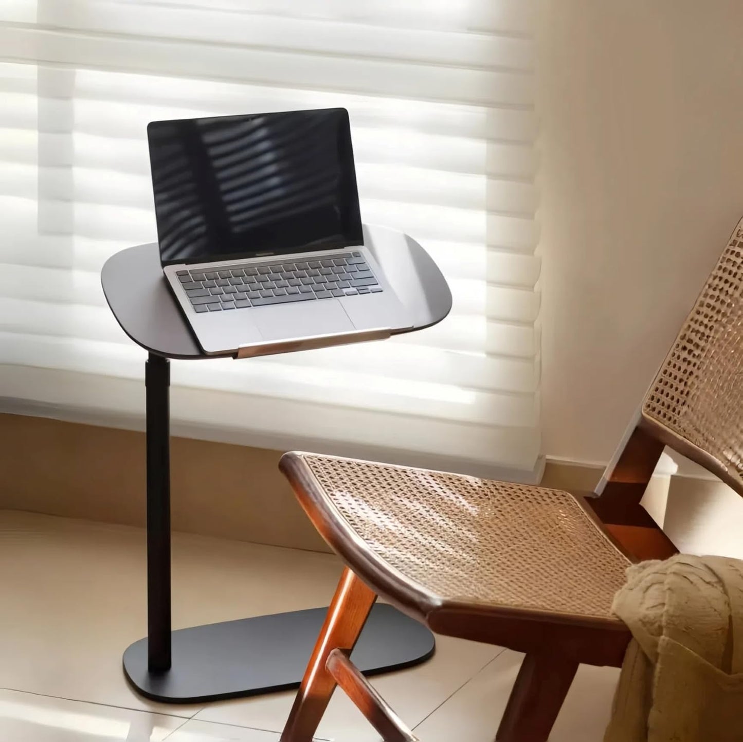 YLACMALS Modern C Shaped Side Table, Sofa Table, with Adjustable Height and Swivel Top, Laptop Table for Living Room, Bedroom, Study and Small Spaces, Walnut Wood