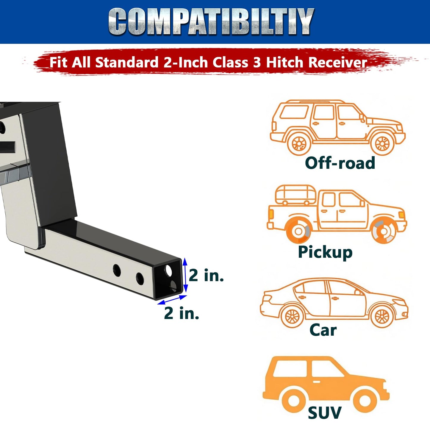Foldable Hitch Mount Cargo Carrier Basket 61" x 25" x 16" for 2 Inch Hitches Receiver, 500 Lbs Capacity, Easy Folding, Multiple-Tightener Anti Rattle Design, High Ground Clearance, Trailer Pin Lock