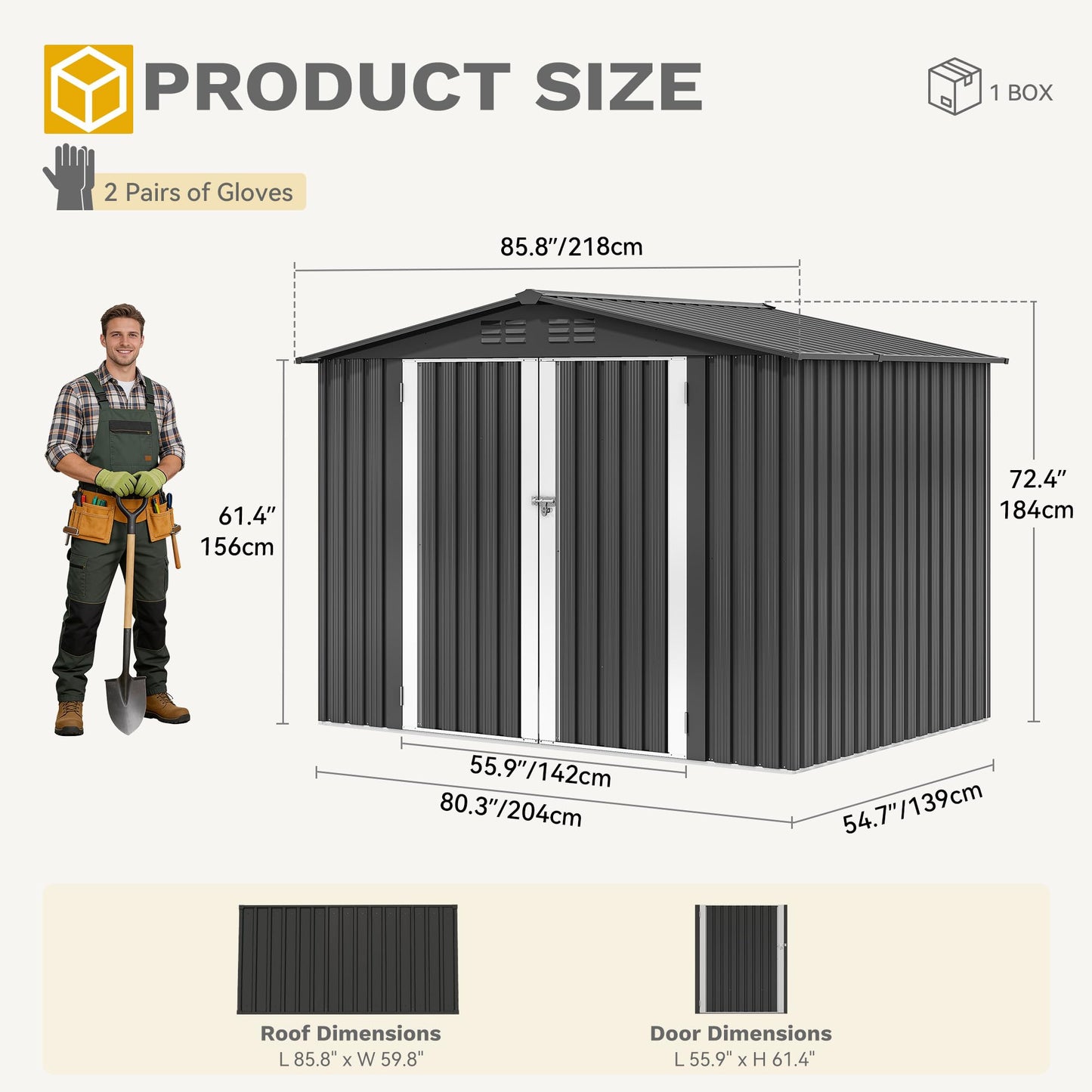 DWVO 7x5ft Metal Outdoor Storage Shed, Waterproof Tool Shed Heavy-Duty Storage Unit with Lockable Door and Vents, Ideal for Bicycles, Tools, Lawnmowers, Backyards, Patios, Lawns - Dark Gray