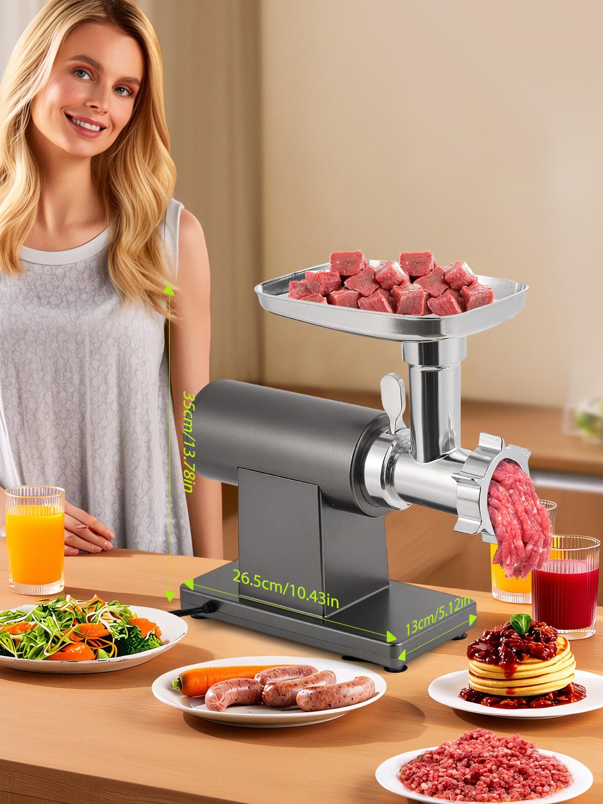 Flyseago Meat Grinder Electric 3200W Heavy Duty Meat Grinders Chopper Machine Touch Control Multifunctional with Cutting Blade 3 Grinding Plates 3 Sausage Stuffers Kubbe Kit for Household & Commercial