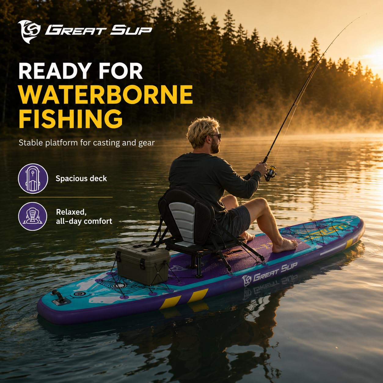11'6'' Inflatable Stand Up Paddle Board for Adults, Non Slip Deck Blow Up Paddle Board for Fishing Yoga, Paddleboards with SUP Accessories, Fins, Leash, Air Pump, Seat, Backpack