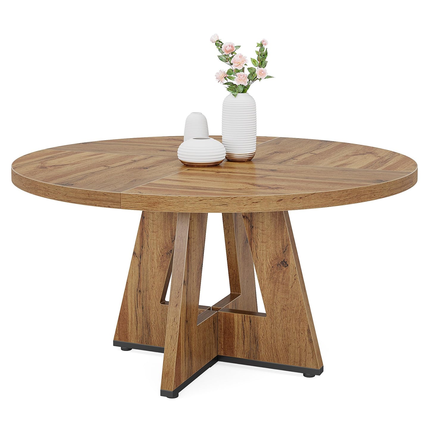 Tribesigns 47 inch Round Dining Table Wood Kitchen Table for Dining Room, 47" Dinner Room Tables for 4-6, Farmhouse Accent Furniture with Wooden Tabletop and Cross Base, Burlywood