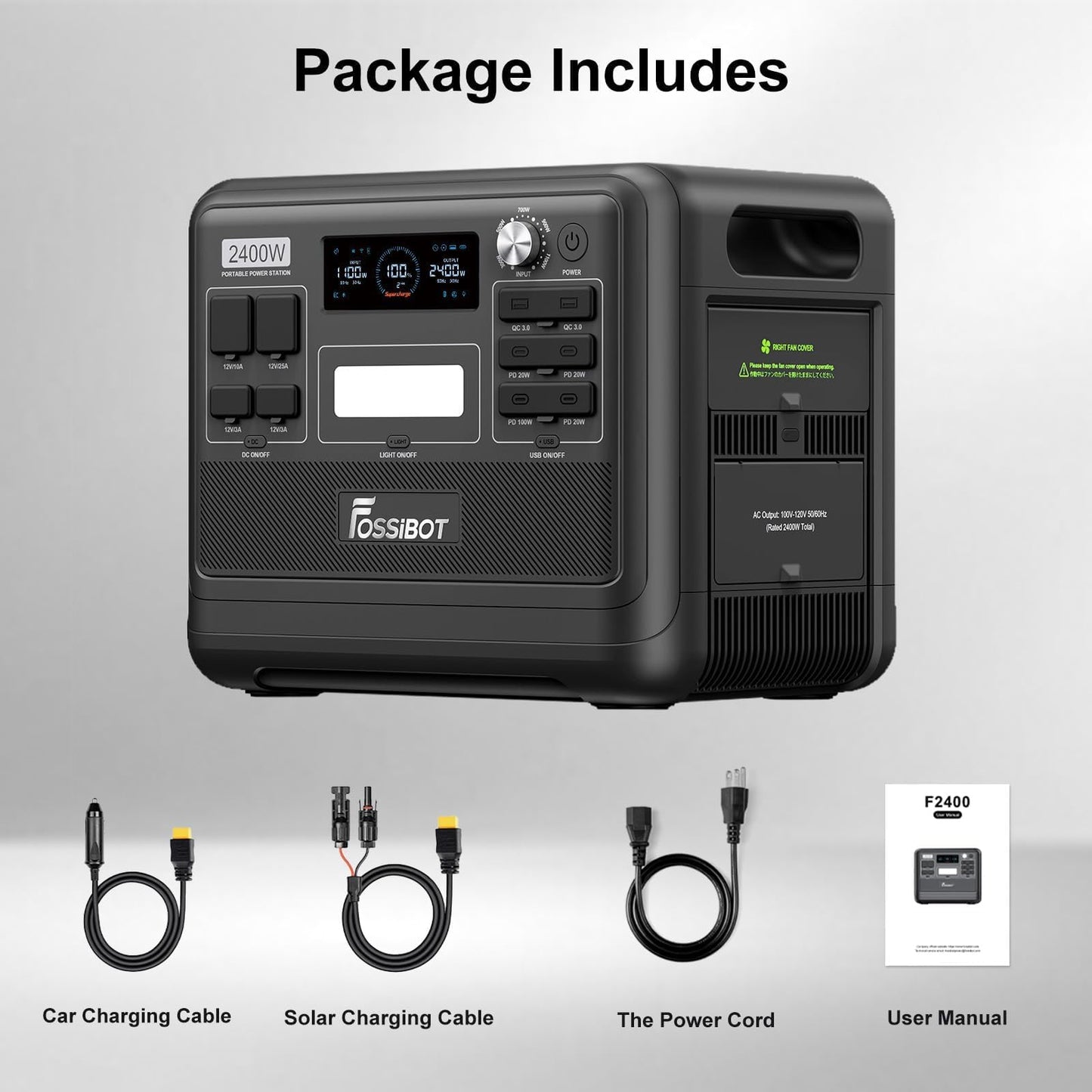 FOSSiBOT F2400 Solar Generator, 2400W 2048Wh, Black for RV