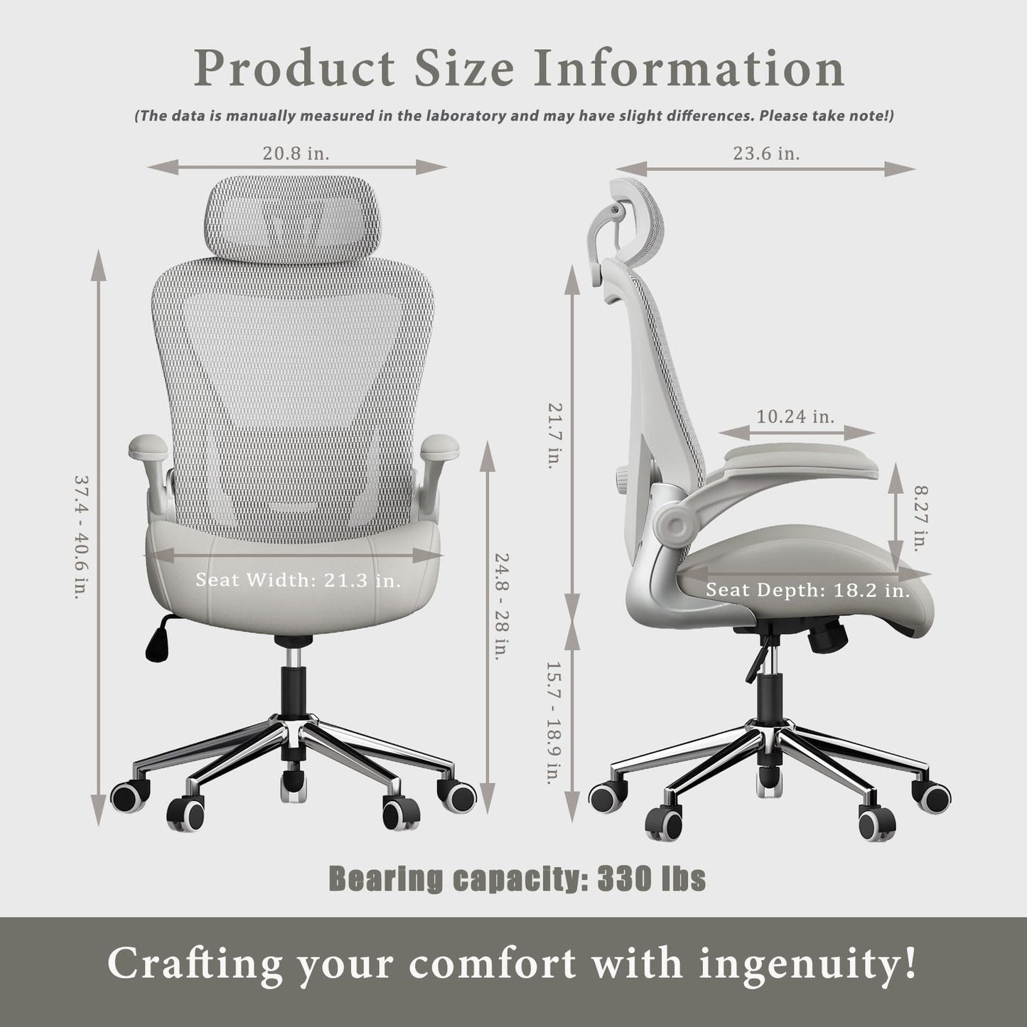 VOTRENIX Grey Ergonomic Home Office Desk Chair, Premium Thickened Leather Curved seat with Breathable mesh Back, 3D headrest and Adjustable Lumbar Support, Ideal Chair for Office or Gaming, Gray