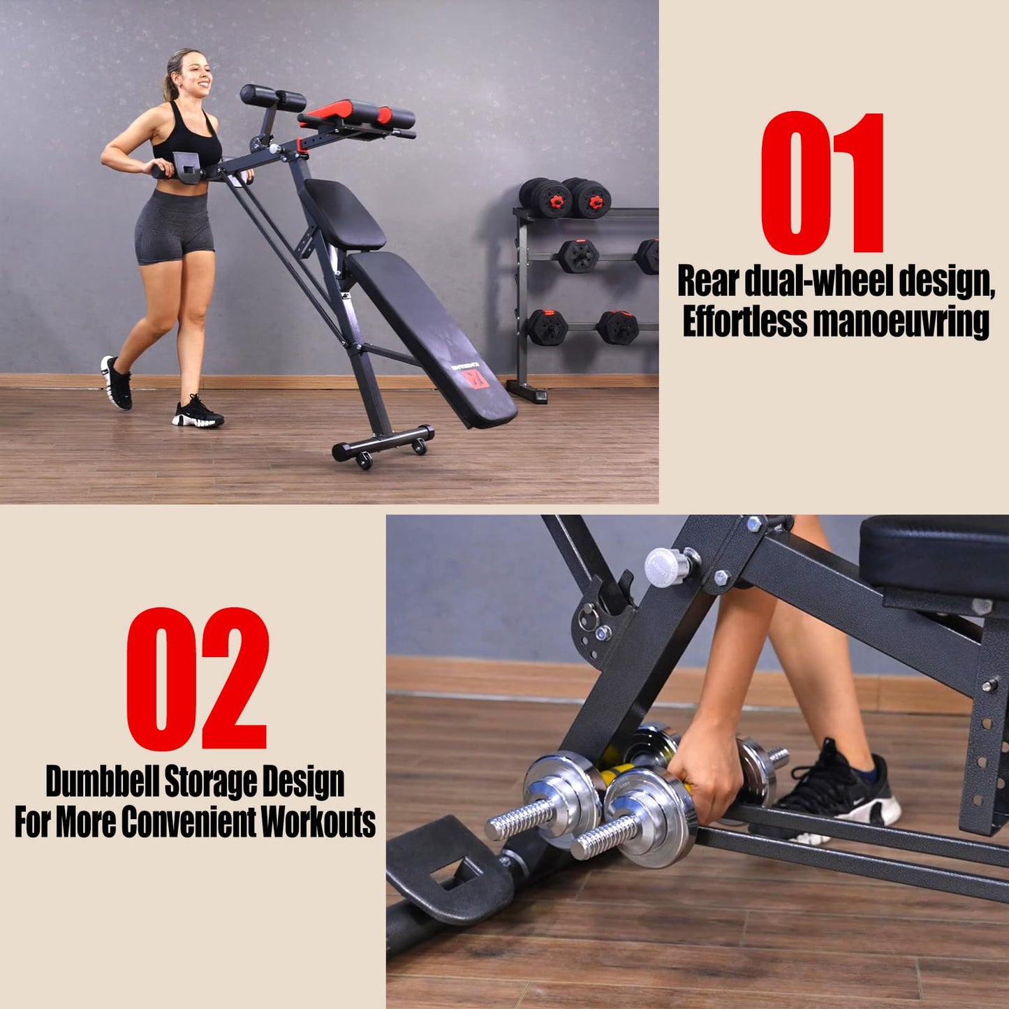 K KiNGKANG Adjustable Weight Bench,Multi-Functional Roman Chair for Full All-in-One Body Workout Hyper Back Extension and Sit up
