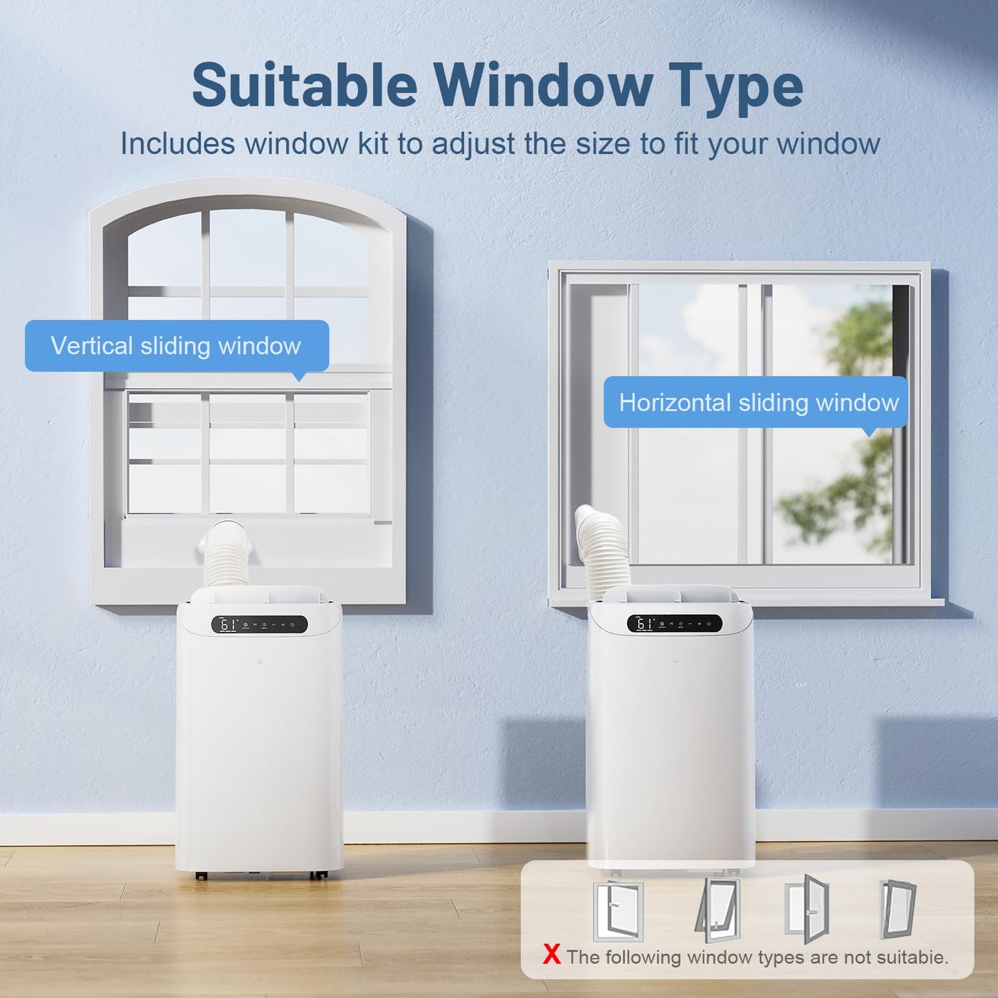 14000 BTU Portable Air Conditioners for Room Cooling up to 700 Sq. Ft, 3-IN-1 Quiet Portable AC Unit with Dehumidifier Fan, Remote Control, Smart Sleep Mode, 24H Timer, Windows Kit Included