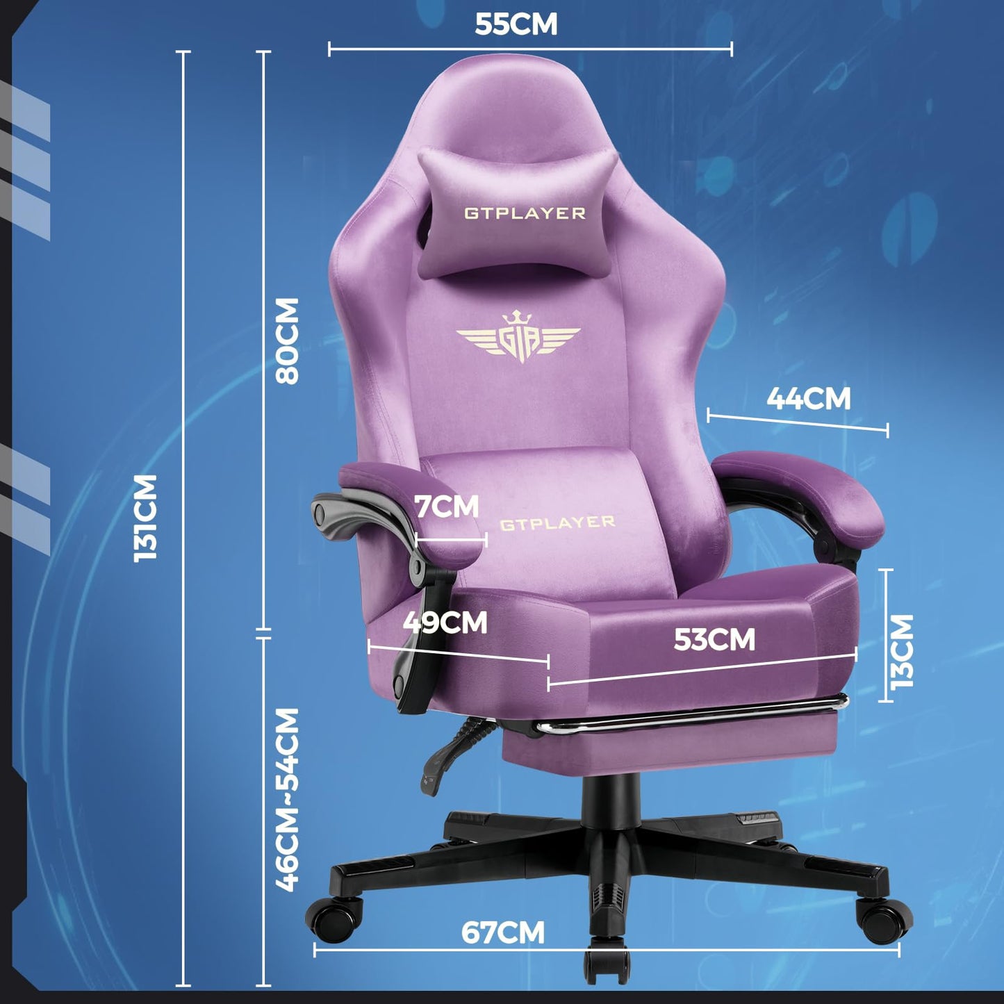 GTPLAYER Big and Tall Gaming Chair 400lbs Heavy Duty Office Chair with FootRest,High Back Pocket Spring Ergonomic Computer Chair for Adults,Wide Comfy Seated Cushion with Linkage Armrests,Light Purple