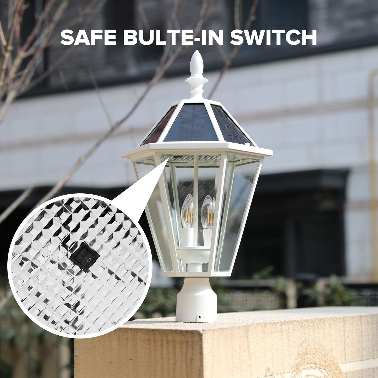LUTEC LED Post Solar Light Outdoor, Vintage Design, 300LM, 2700K, Aluminum, Single Head, White, Model 6951302053