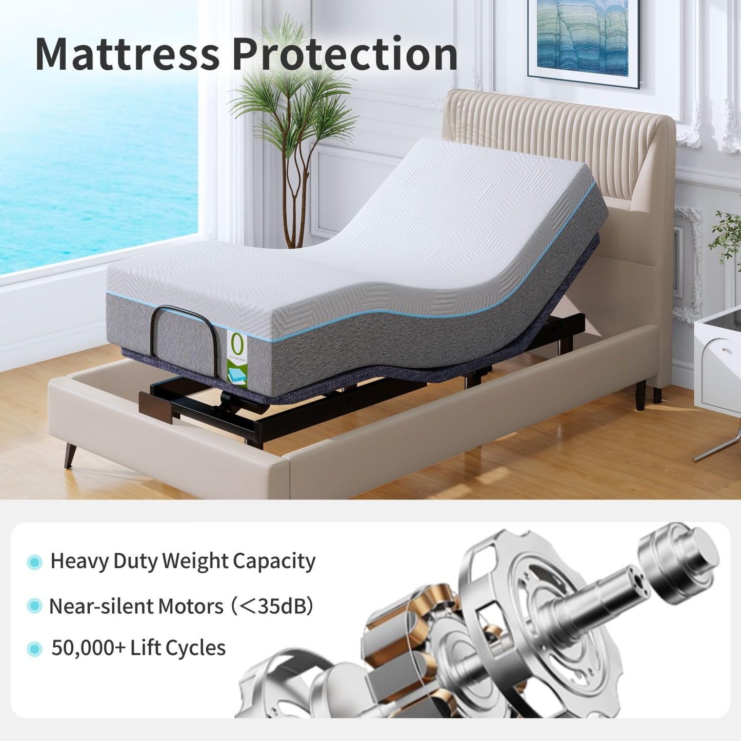 Vipbear Adjustable Bed Base Twin XL Massage with 12" Memory Foam White Mattress Electric Bed with Wireless Remote | 0 Gravity | Anti-Snore | Under Bed LED | USB Ports