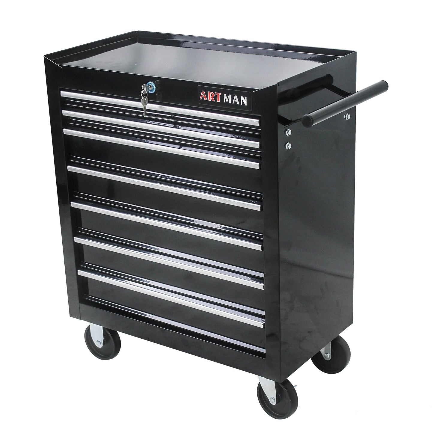 Aoile Tool Chest with 7-Drawer Tool Box Organizers and Storage,Rolling Multifunctional Tool Cart on Wheels,Tool Storage Organizer Cabinets with Key Locking for Garage, Warehouse, Repair Shop. (Black)