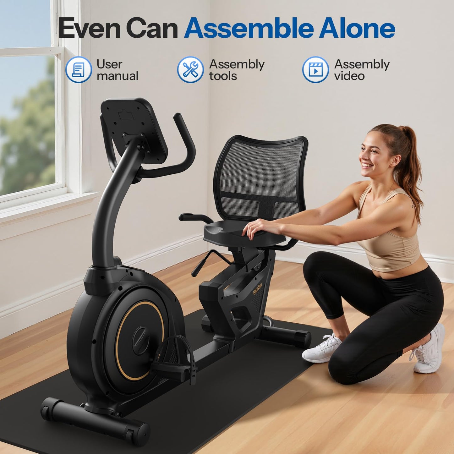 Niceday Recumbent Exercise Bike, Recumbent Bike for Home, Recumbent Stationary Bike 400LBS Weight Capacity, Magnetic Recumbent Bike with Smart Monitor, Heart Rate Handle