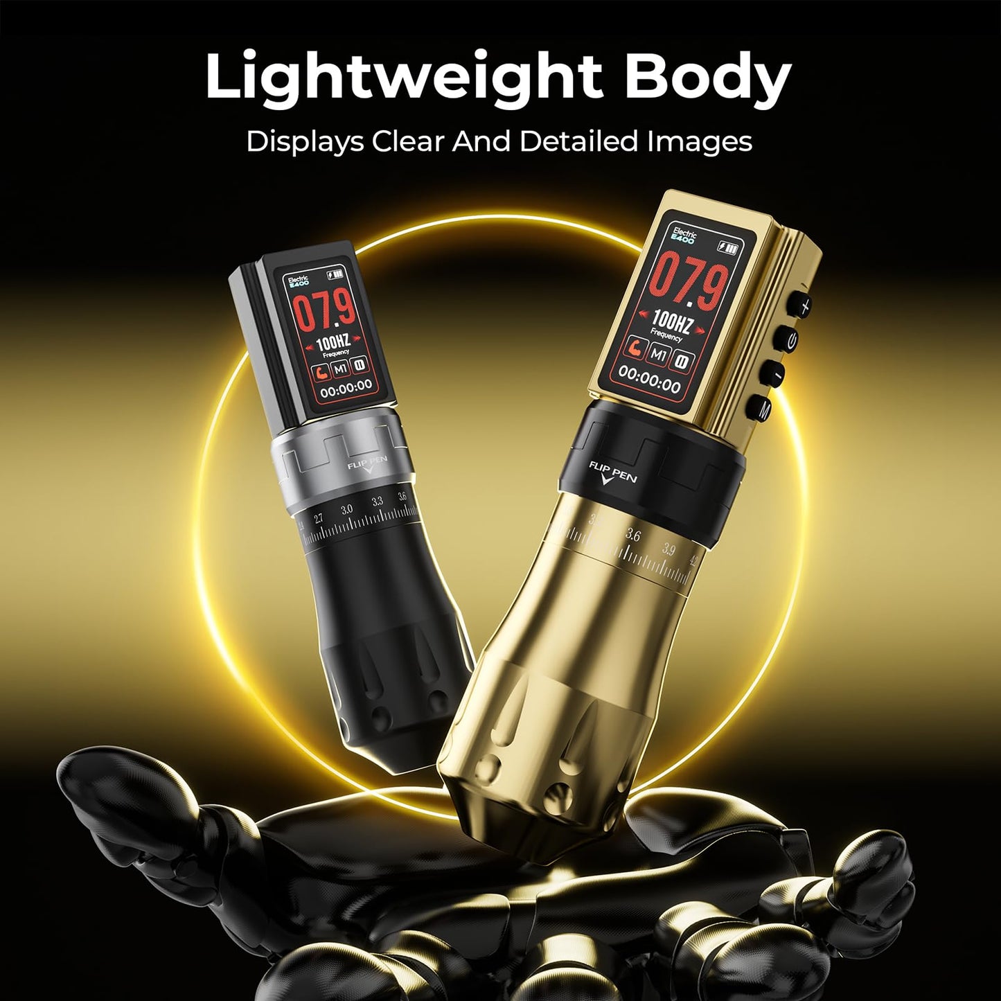 CNC Wireless Tattoo Machine with 3600mAh Dual Batteries Adjustable 7 Strokes 2.4-4.2mm Rotary Pen LED Display Brushless Motor Tattoo Gun for Tattoo Artists Supply Black CNC-M2-E400-1