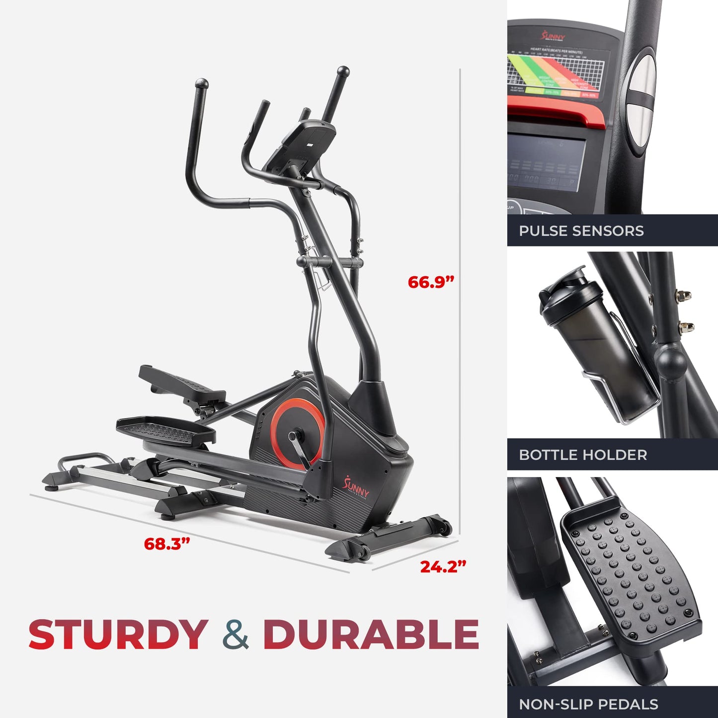 Sunny Health & Fitness Smart Elliptical Machine with 16-Level Electromagnetic Resistance, 18-inch Extended Stride Length, 12 Built-in Workouts, Low-Impact Cardio & SunnyFit App - SF-E3889SMART