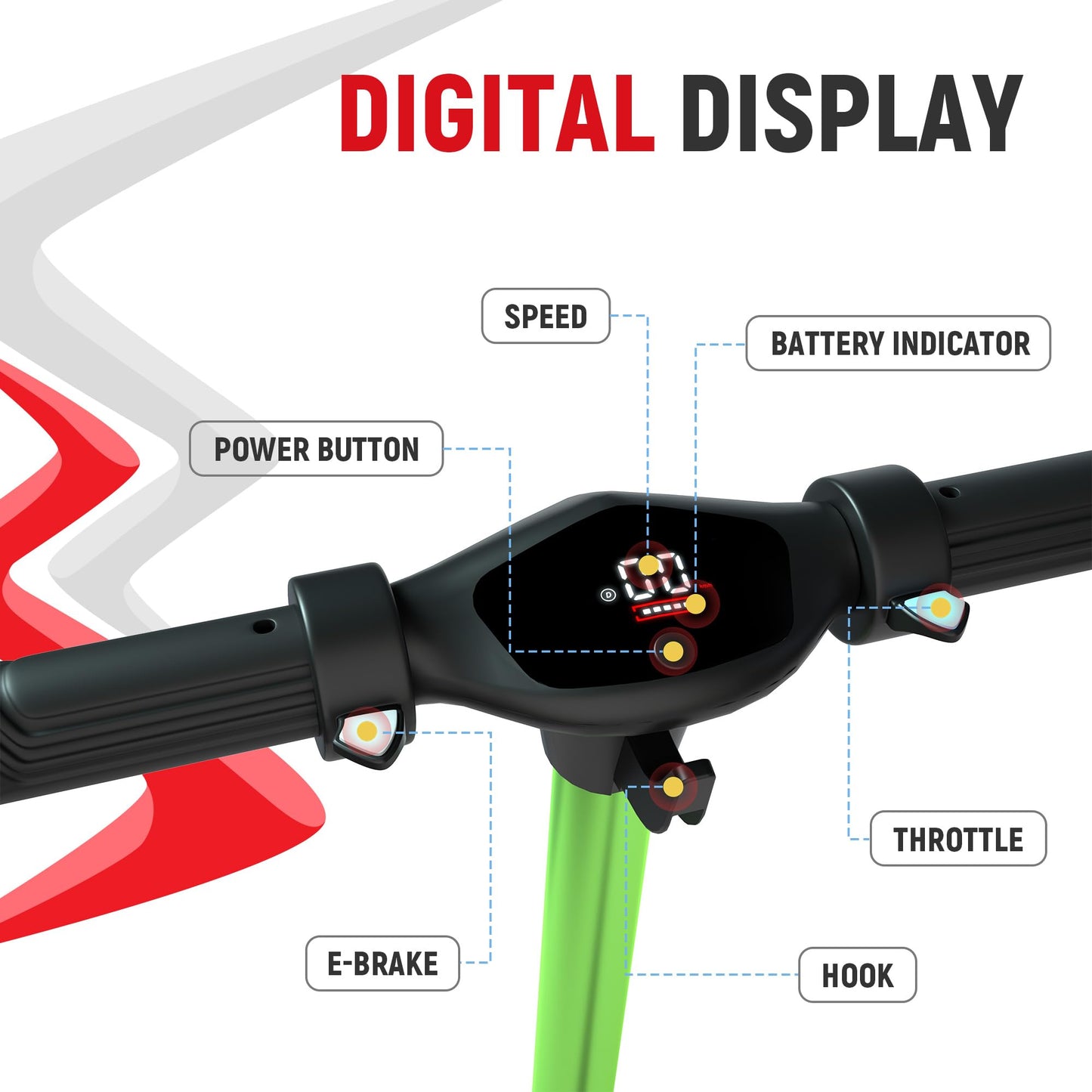WEELMOTION Green Electric Scooter for Kids, Bright Front Bar Lights, Head Lights, Shining Pedal, LED Display, Dual Brakes, 150W Lightweight Foldable Kids Electric Scooter, UL2272 Certified