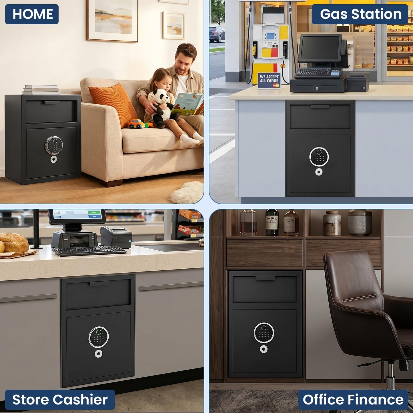 2.6 Cuft Biometric Drop Safe for Business, Anti-Theft Fingerprint Safe Box with Quick Place Drop Slot, Digital Keypad and Spare Key, Depository Safe for Home Office Retail Store Business Mail Church