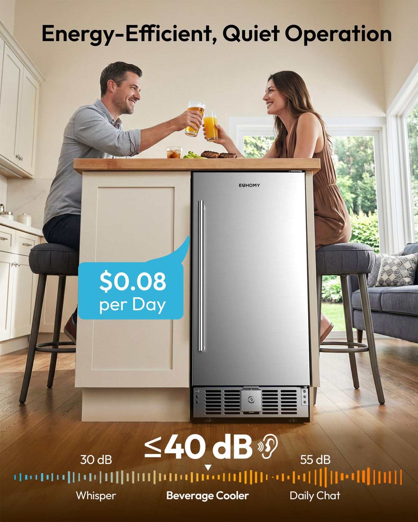 EUHOMY 15 Inch Under Counter Beverage Refrigerator, 127 Can Beverage Fridge with Stainless Steel Door, Beverage Cooler Built-in, Drink Fridge for Soda Beer and Wine