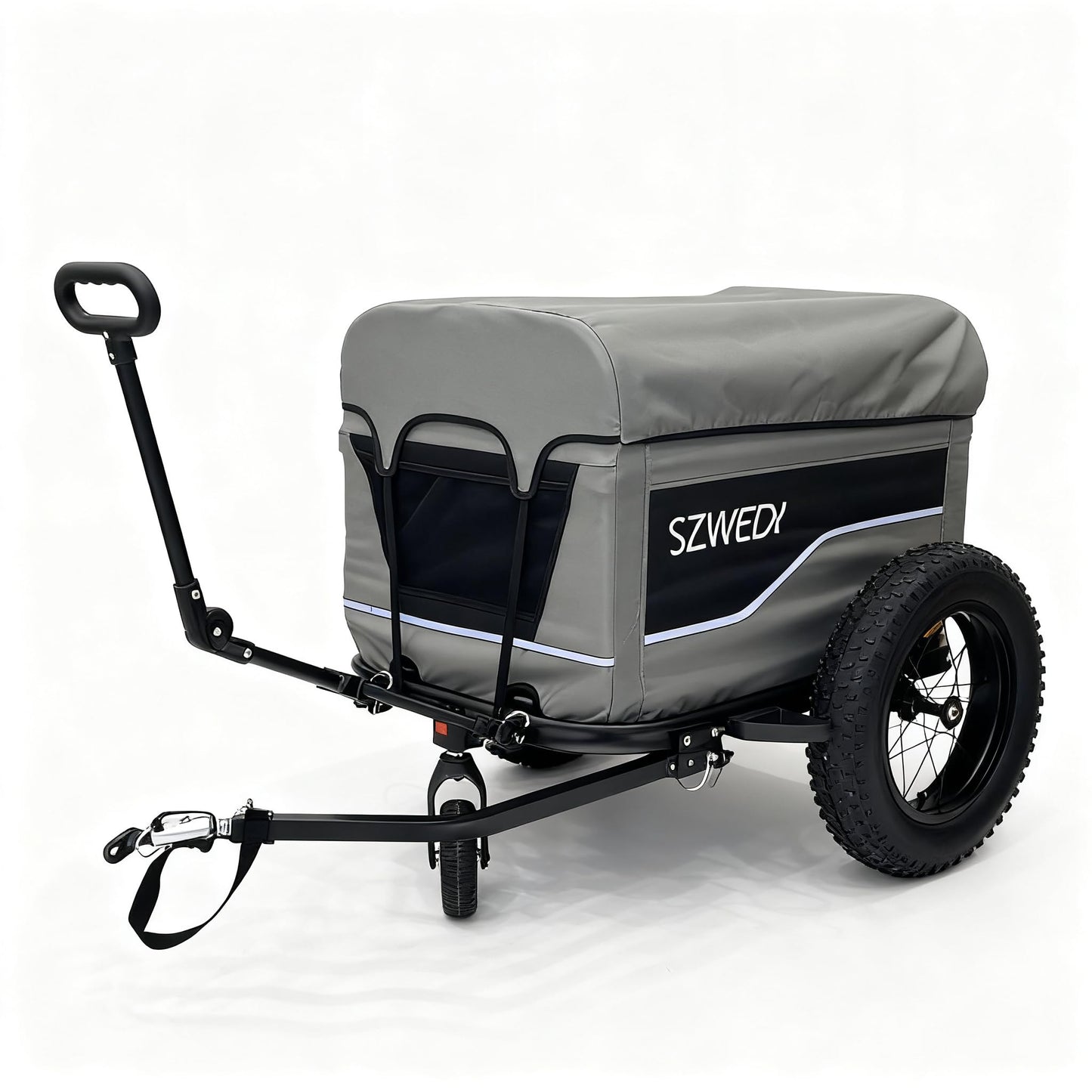 SZWEDI Bike Cargo Trailer&Hand Wagon,100 lbs Load Capacity, Heavy-Duty Bicycle Wagon Cart, Foldable Compact Storage & Quick Release with Universal Hitch, 16" Wheels