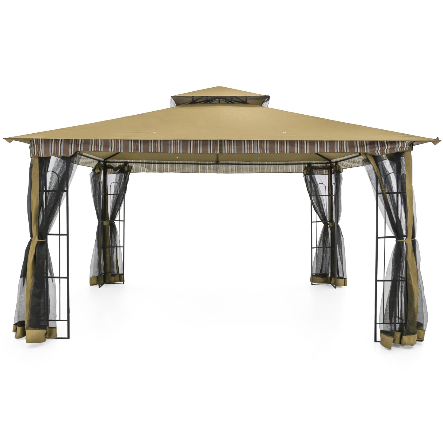 Gardenbee 13x11 Ft Canopy Gazebo with Netting, Double Roof Canopy Shelter with Frame for Outdoors, Patio/Deck/Garden/Yard/Poolside, Dark Beige