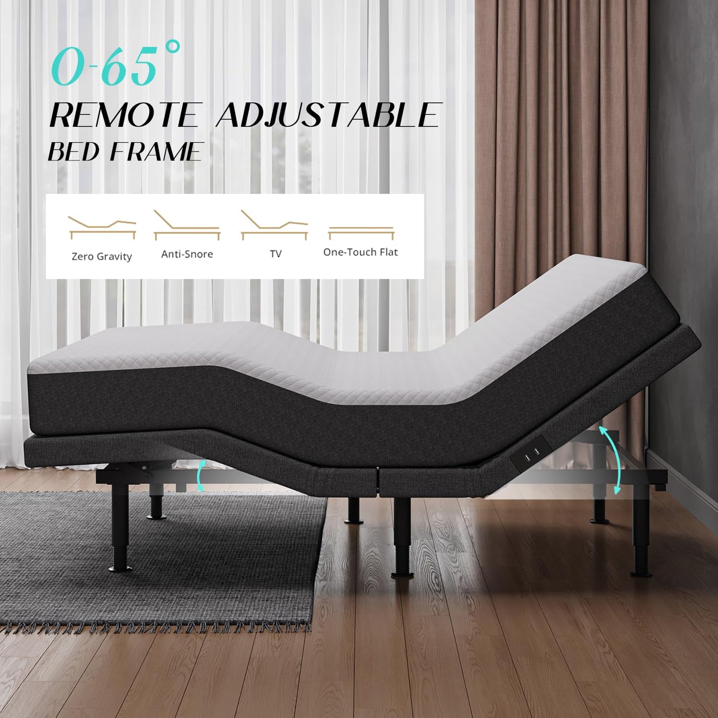 kaipuyiree Queen Size Adjustable Bed Frame - Elderly & Senior Friendly, Zero Gravity, Head/Foot Adjustment, Enhanced Comfort,900lbs Capacity