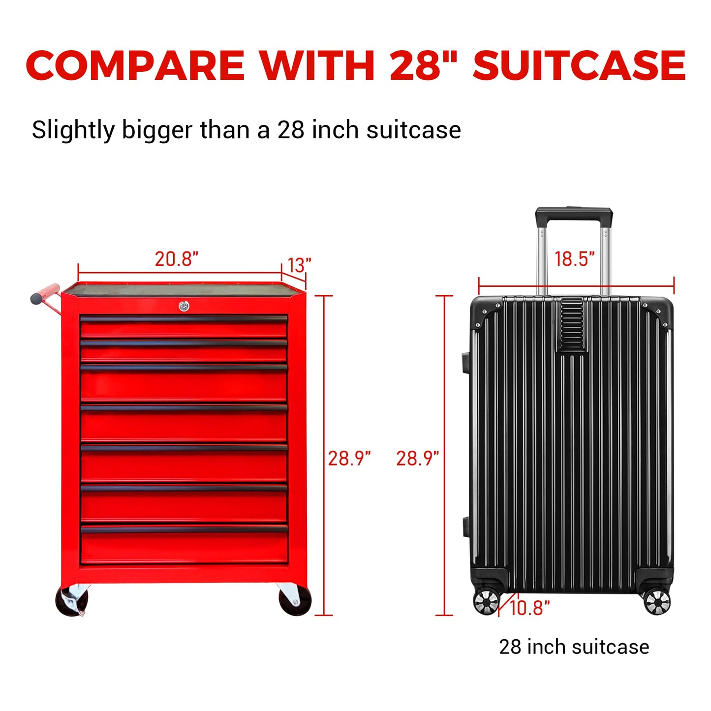 KEIKI 20 Inch Rolling Metal Tool Chest with 7 Drawers, Heavy Duty Steel Tool Cabinet on Wheels, Ball Bearing Slides Lockable Storage Cart Organizer for Garage Workshop Mechanic Repair, Red