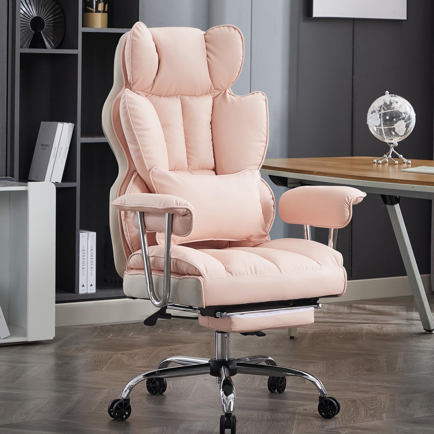 Efomao Big and Tall Office Chair 400LBS - Pink Heavy Duty Executive Office Chair with Footrest, Ergonomic Home Office Desk Chair, Wide Computer Chair for Heavy People