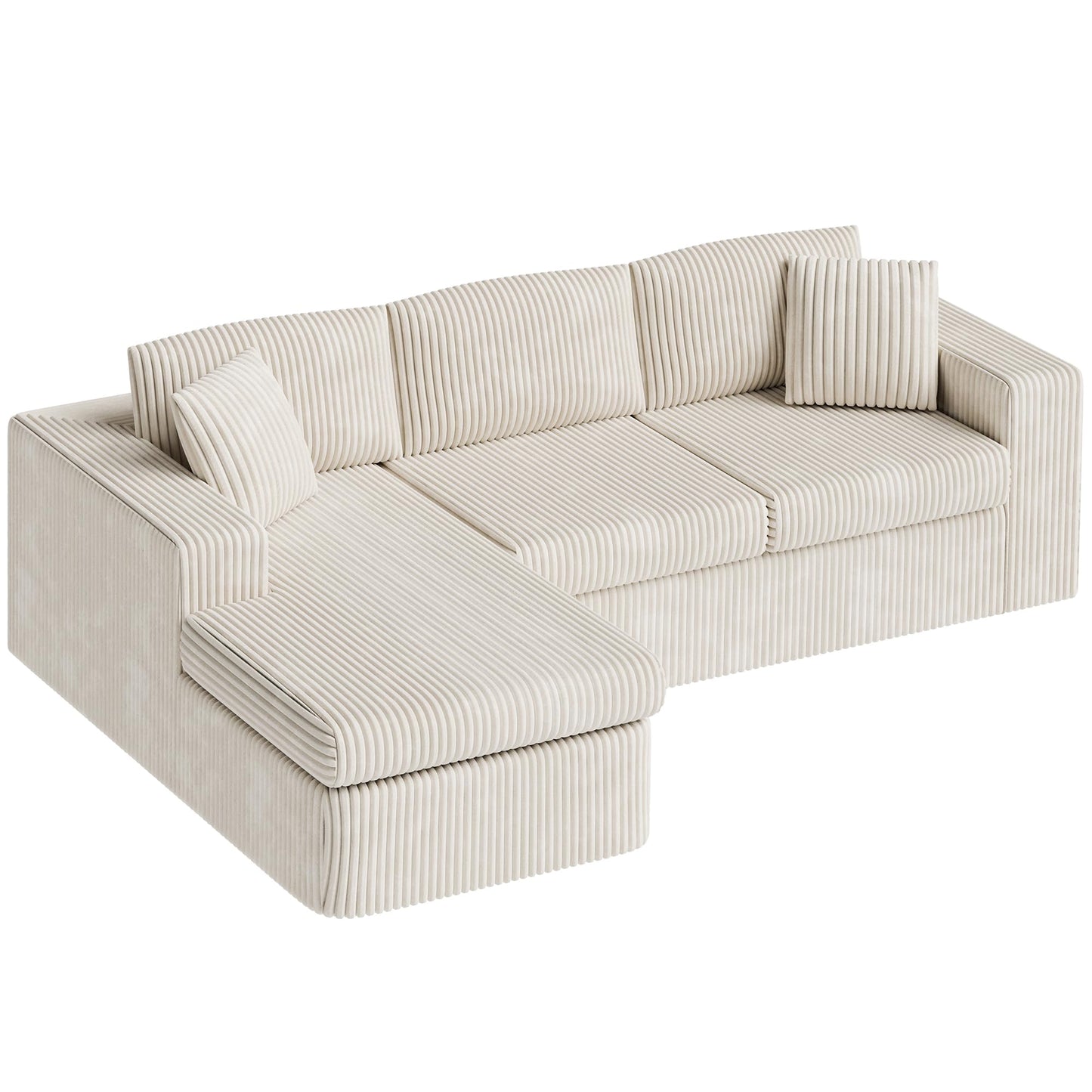 Vongrasig 105" Boneless Couches for Living Room, Sectional Couches Modular Sofa with L-Shaped Chaise, Memory Foam Comfy Cloud Couch with Plush Corduroy Fabric, No Assembly Required, (Beige)