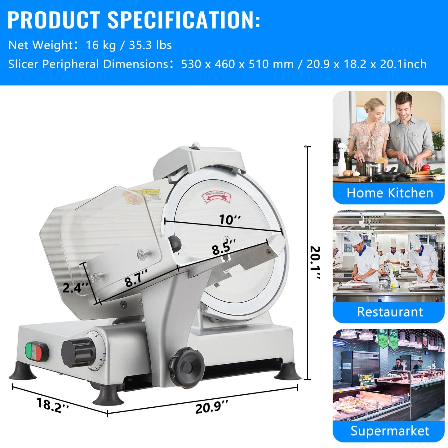 GarveeHome 240W Meat Slicer, Electric Food Slicer with 10 in Round Blade and Built-in Sharpening Stone, Adjustable Thickness Meat Slicer for Home and Commercial Use to Cuts Meat, Bread and Cheese.