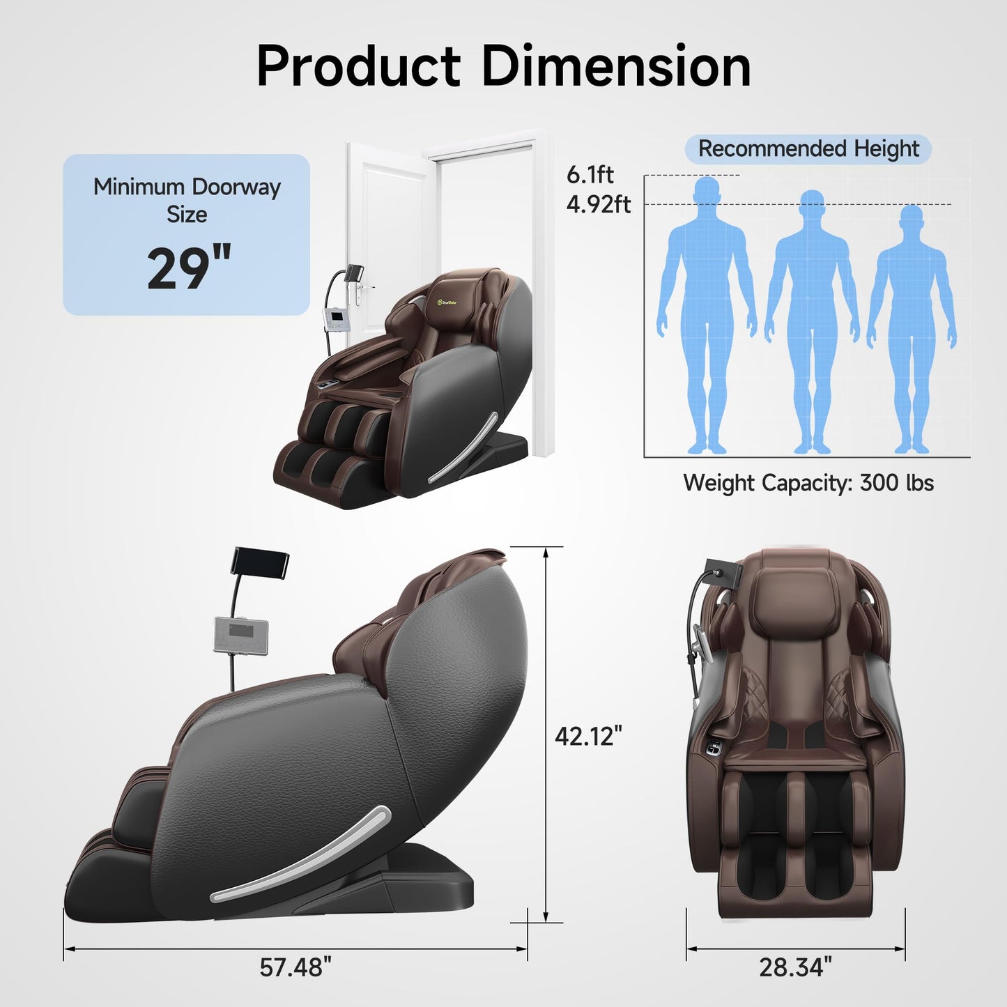 Real Relax Massage Chair Full Body with Unique Phone Controller,Heart and Blood Measurement, Zero Gravity 3D SL-Track Recliner with APP Control, Child Lock,Pause Button, Back Pad, Favor-06, Dark Brown