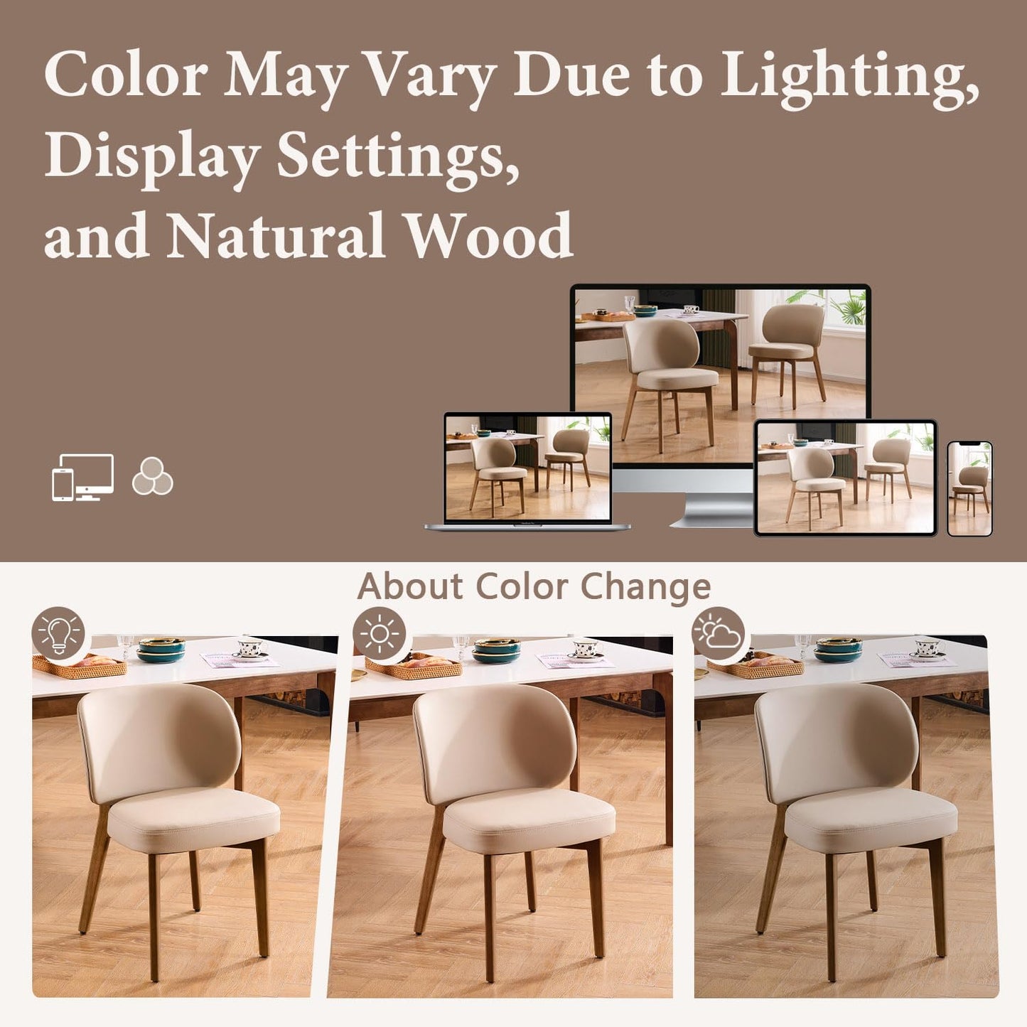 YOUNUOKE Upholstered Dining Chair, Modern PU Leather Dining Room Chair with Wood Legs, Widen Backrest Comfy Armless Side Kitchen Chairs, Khaki (Single Pack)