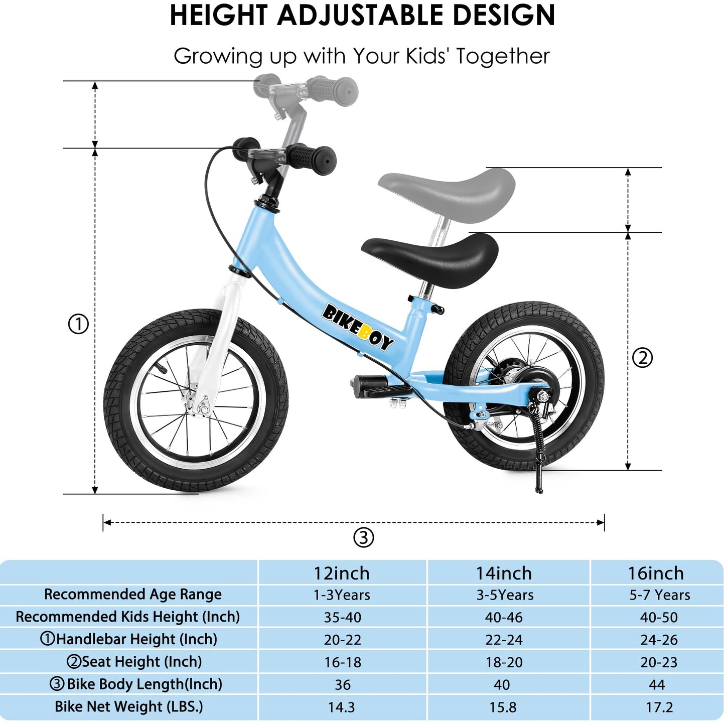 bikeboy Balance Bike 3 in 1,The Dual Use of a Kids Balance Bike and Toddler Bike, for 2 3 4 5 6 7 Years Old -12 14 16 Inches with Training Theory, Brake, Pedal