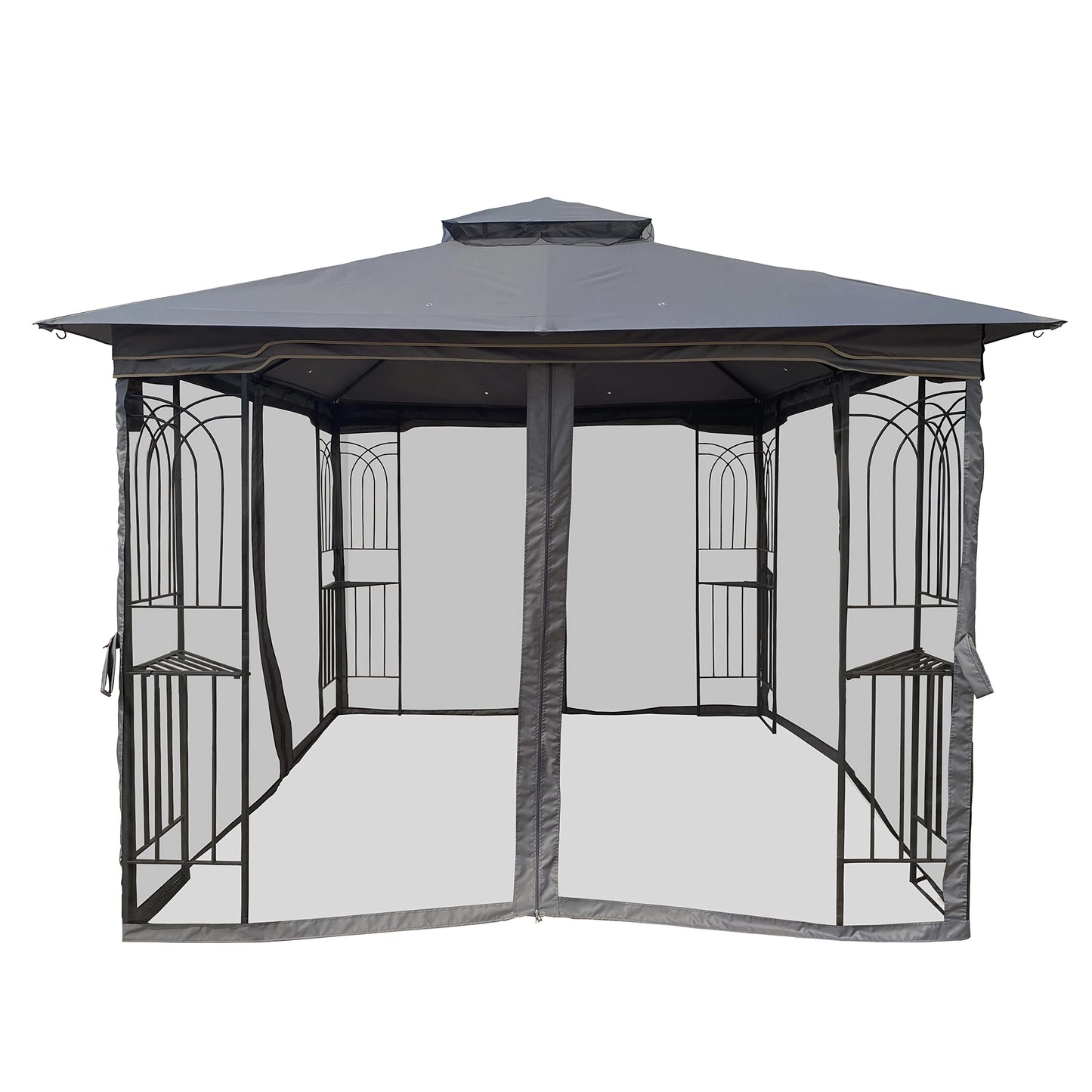 YOPTO 10x10 FT Patio Steel Gazebo,Canopy Tent wiht Ventilated Double Roof and Mosquito Net,(Detachable Mesh Screen On All Sides),Waterproof Garden Pergola for Backyard,Swimming Pool,Gray