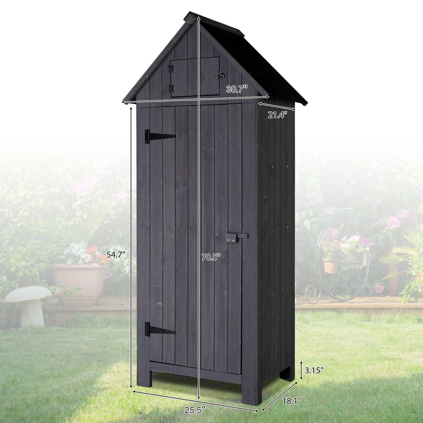 VINGLI Outdoor Wooden Storage Shed, Garden Shed Outside Tool Cabinet with Safety Latch, Patio Storage Organizer (Dark Grey)