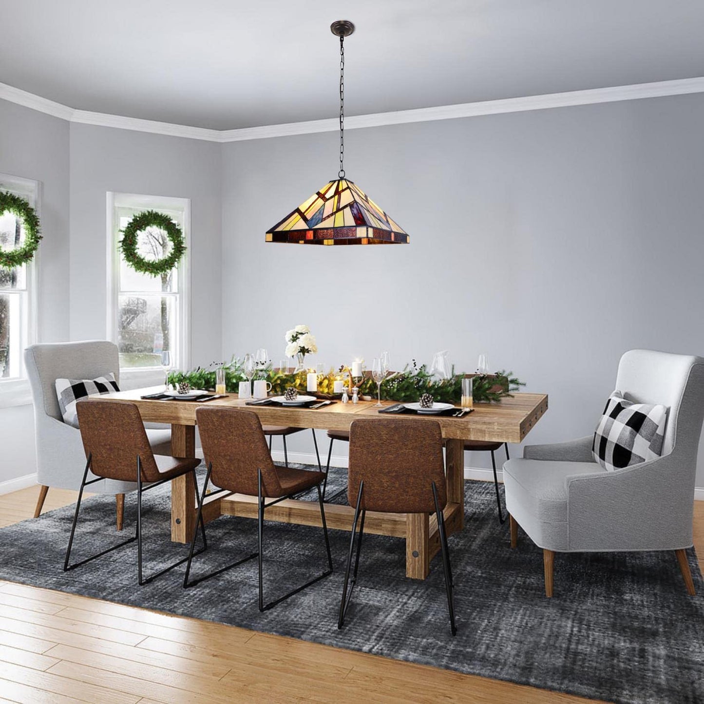 Chloe Lighting 2 Light Pendant Tiffany-Style Blackish Bronze 18in Wide Multicolor Glass CH3T523BM18-DP2