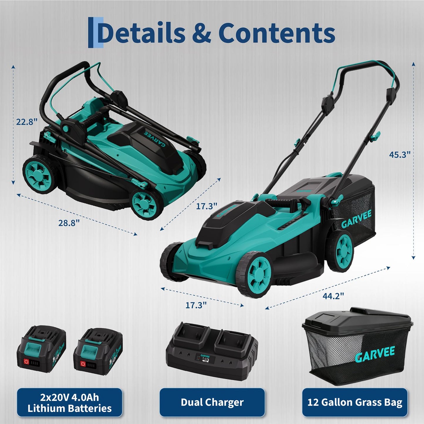 Garvee 17 Inch Electric Lawn Mower Cordless, 40V 4.0Ah Battery Powered Lawn Mower with Brushless Motor, Lightweight Walk-Behind Push Mower for Small to Medium Yard