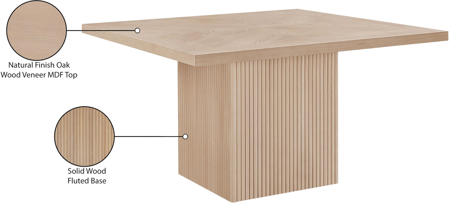 Meridian Furniture 729Oak-T Belinda Collection Mid-Century Modern Dining Table, Solid Wood Base, Natural Finish Oak Wood Veneer MDF Top, Square Top, Fluted Base, 54" W x 54" D x 31" H, Oak