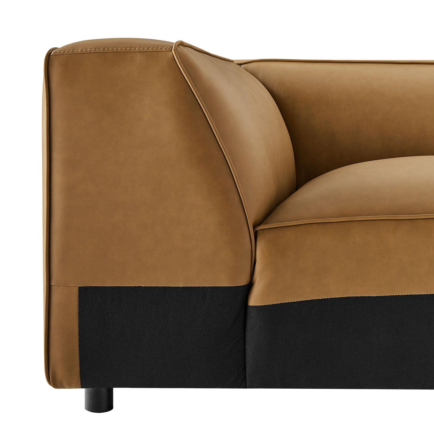 Modway Auren Vegan Leather Corner Modular Chair in Camel - Mid Century Modern Faux Leather Corner Sectional Couch - Living Room Armless PU Leather Single Sofa Chair