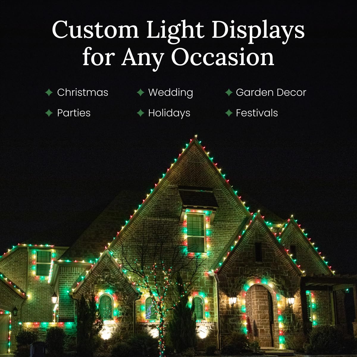Christmas Designers Pro Christmas C9 Light Cord, 50 ft, 40 Bulb Sockets, 15in Spacing, Green Wire, Outdoor Holiday Decor