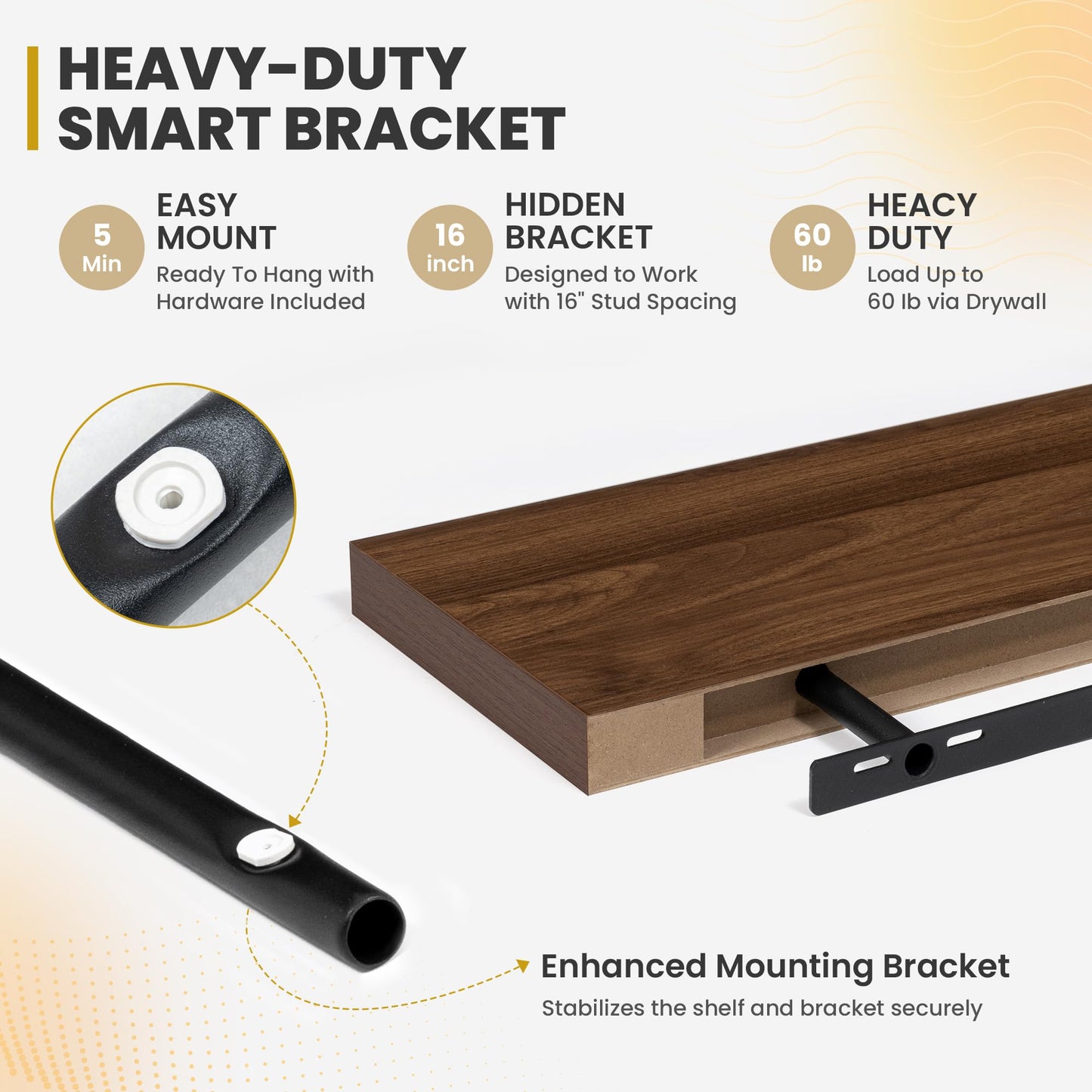 Acovy 72 Inch Floating Shelves, 9.3" Deep Floating Shelf Wall Mounted, 72" Wall Shelves, Rustic Deep Bookshelf, Large Display Shelves & Storage Shelves for Bedroom, Living Room, Walnut, Set of 2